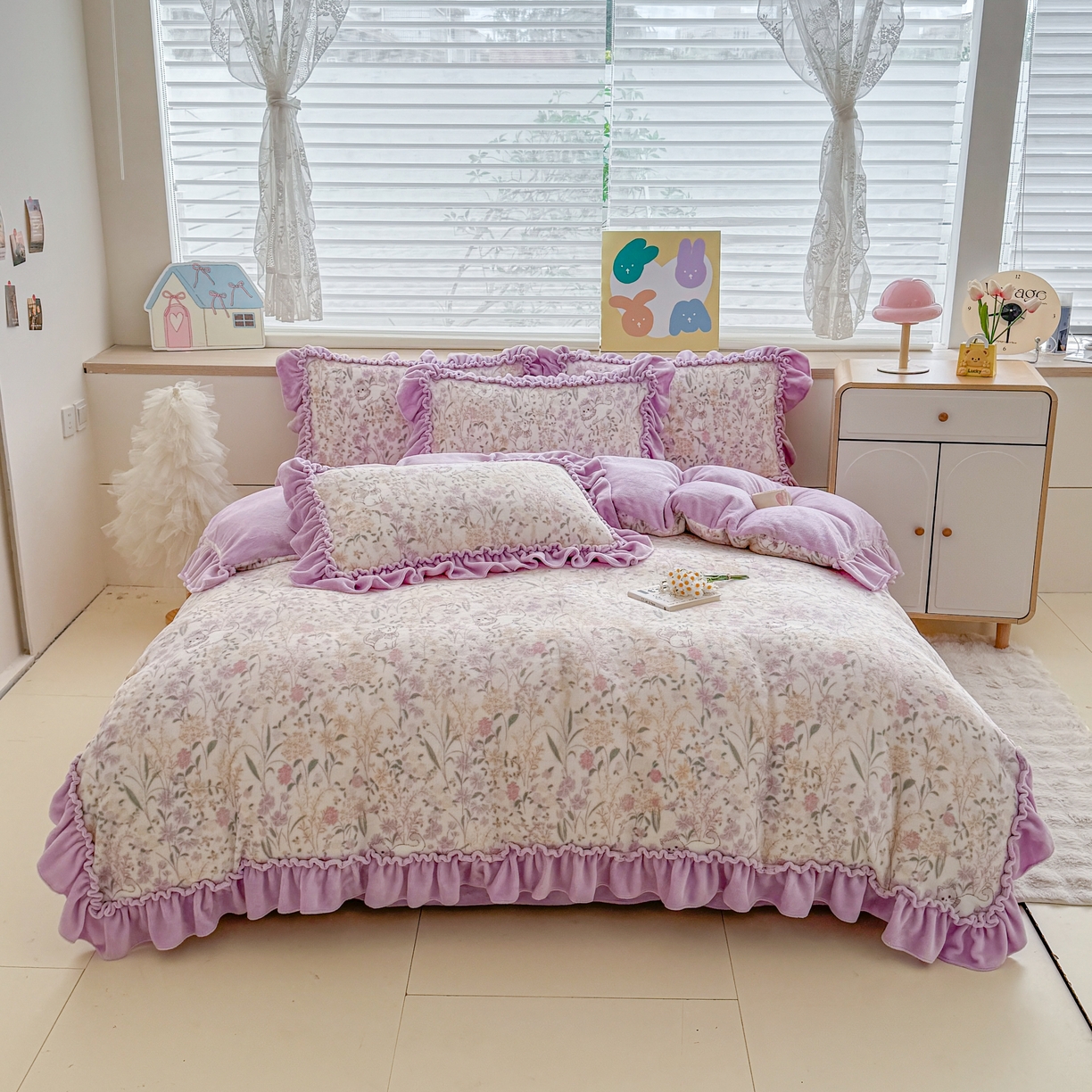 91家纺网 家纺一手货源 找家纺 （总）橘子家 2025轻奢法式花边公主风婴儿绒牛奶绒高克重四件套