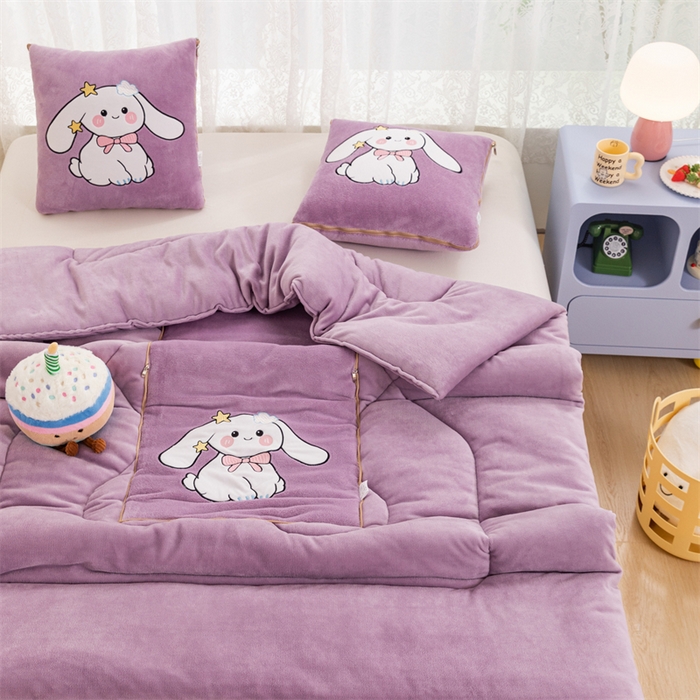 91家纺网 家纺一手货源 找家纺 哩哩熊 2025新款抱枕被子两用加厚二合一汽车载枕头办公室午睡毯子冬天靠枕-长耳兔系列 长耳兔-香芋紫