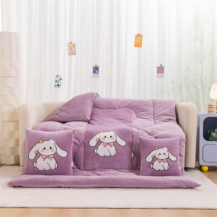 91家纺网 家纺一手货源 找家纺 哩哩熊 2025新款抱枕被子两用加厚二合一汽车载枕头办公室午睡毯子冬天靠枕-长耳兔系列 长耳兔-香芋紫