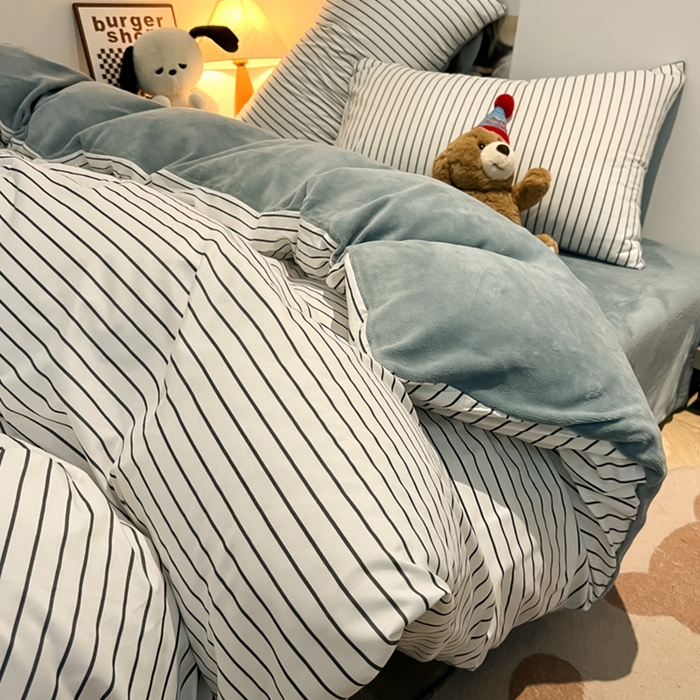 悦织湾家纺 2025新款水洗棉牛奶绒单面绒单被套四件套双面两用春秋冬都可用学生宿舍四件套 单面绒简约白