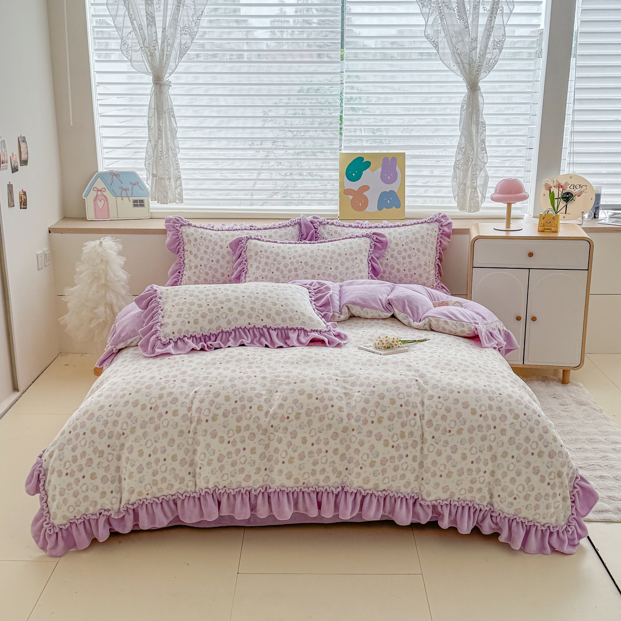 91家纺网 家纺一手货源 找家纺 （总）橘子家 2025轻奢法式花边公主风婴儿绒牛奶绒高克重四件套