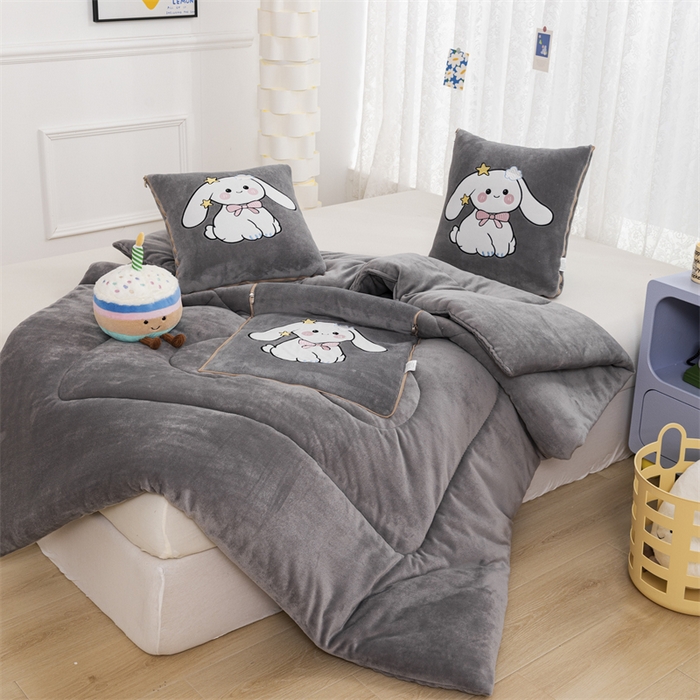 91家纺网 家纺一手货源 找家纺 哩哩熊 2025新款抱枕被子两用加厚二合一汽车载枕头办公室午睡毯子冬天靠枕-长耳兔系列 长耳兔-烟灰