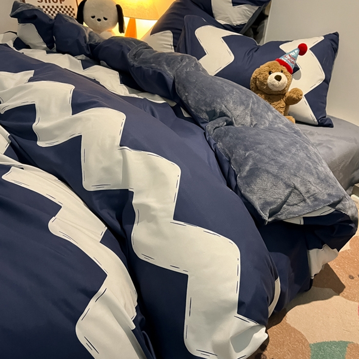 悦织湾家纺 2025新款水洗棉牛奶绒单面绒单被套四件套双面两用春秋冬都可用学生宿舍四件套 单面绒迷幻天空