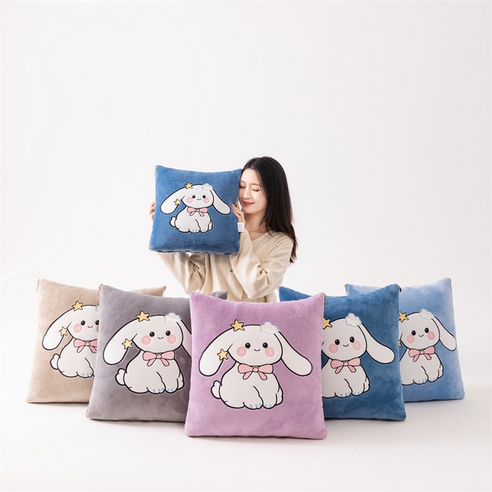 91家纺网 家纺一手货源 找家纺 哩哩熊 2025新款抱枕被子两用加厚二合一汽车载枕头办公室午睡毯子冬天靠枕-长耳兔系列 组合图仅供展示不可下单