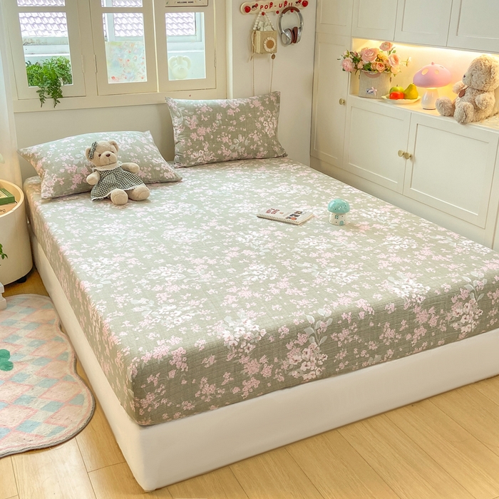 91家纺网 家纺一手货源 找家纺 玉海棠家纺 2025新款直播爆款双层纱床笠三件套 云卷抒