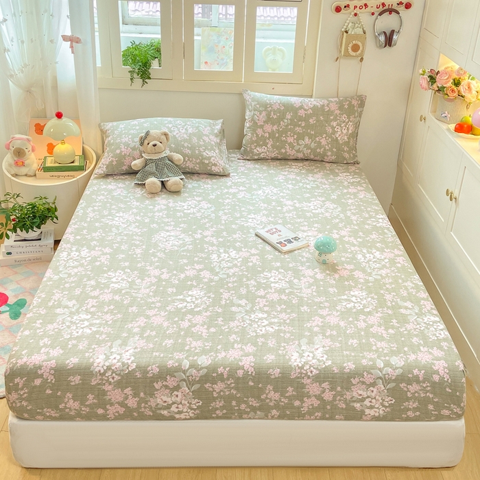 91家纺网 家纺一手货源 找家纺 玉海棠家纺 2025新款直播爆款双层纱床笠三件套 云卷抒