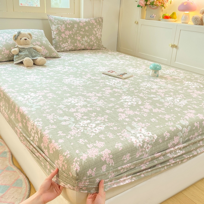 91家纺网 家纺一手货源 找家纺 玉海棠家纺 2025新款直播爆款双层纱床笠三件套 云卷抒