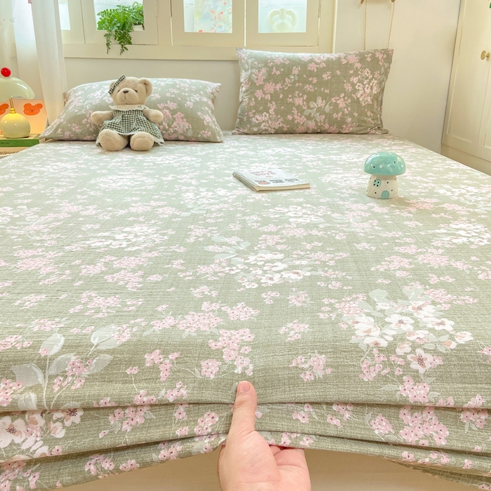 91家纺网 家纺一手货源 找家纺 玉海棠家纺 2025新款直播爆款双层纱床笠三件套 云卷抒