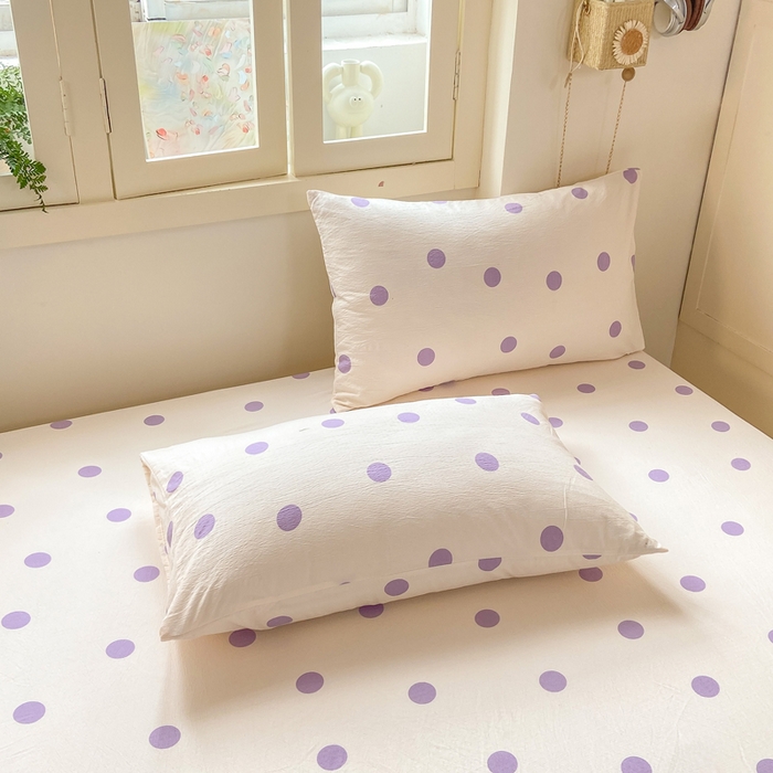 91家纺网 家纺一手货源 找家纺 玉海棠家纺 2025新款直播爆款双层纱床笠三件套 紫色波点