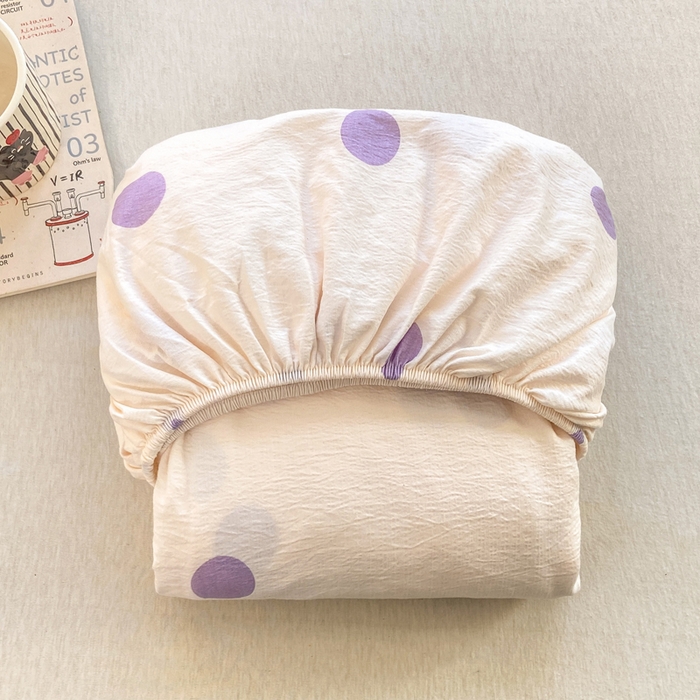 91家纺网 家纺一手货源 找家纺 玉海棠家纺 2025新款直播爆款双层纱床笠三件套 紫色波点