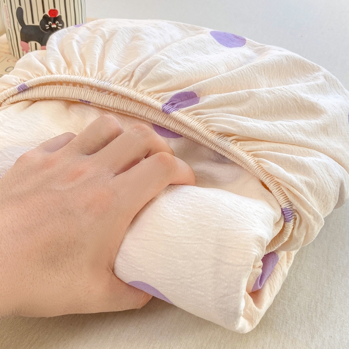 91家纺网 家纺一手货源 找家纺 玉海棠家纺 2025新款直播爆款双层纱床笠三件套 紫色波点