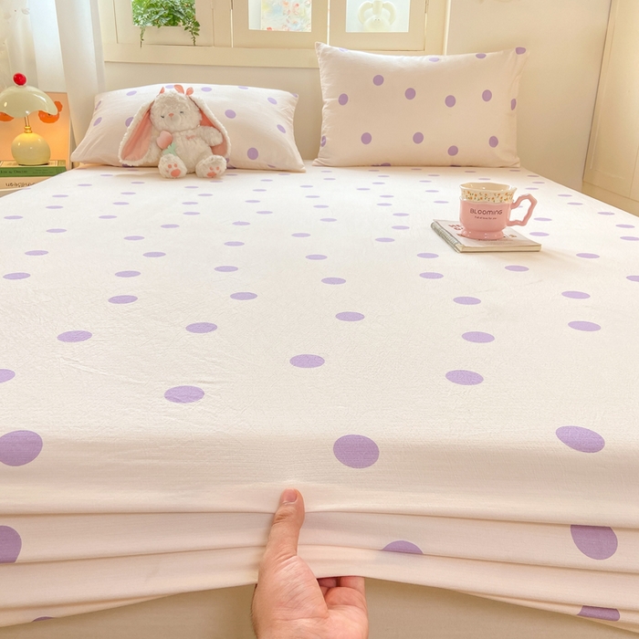 91家纺网 家纺一手货源 找家纺 玉海棠家纺 2025新款直播爆款双层纱床笠三件套 紫色波点