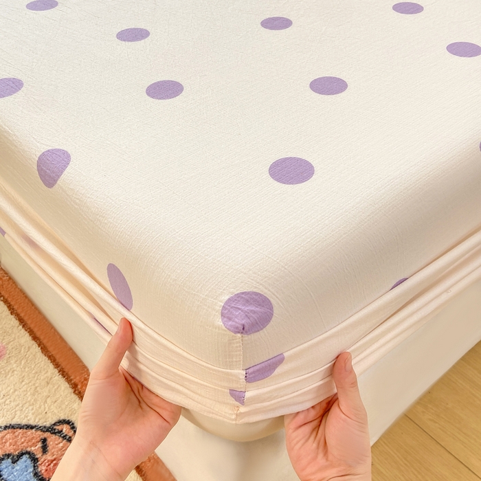 91家纺网 家纺一手货源 找家纺 玉海棠家纺 2025新款直播爆款双层纱床笠三件套 紫色波点