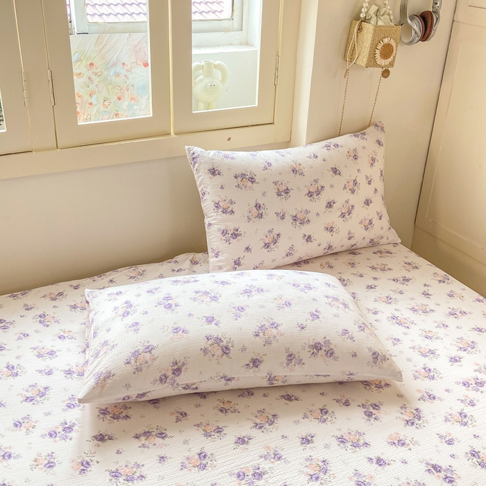 91家纺网 家纺一手货源 找家纺 玉海棠家纺 2025新款直播爆款双层纱床笠三件套 紫萱