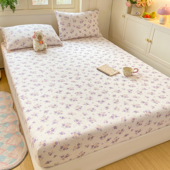 91家纺网 家纺一手货源 找家纺 玉海棠家纺 2025新款直播爆款双层纱床笠三件套 紫萱