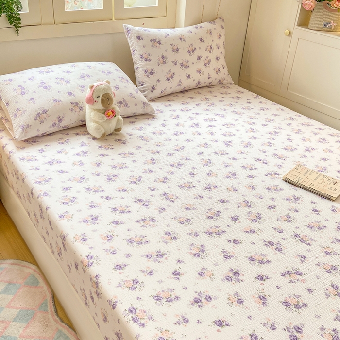 91家纺网 家纺一手货源 找家纺 玉海棠家纺 2025新款直播爆款双层纱床笠三件套 紫萱