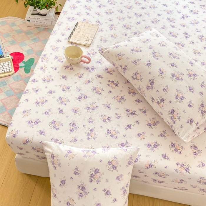 91家纺网 家纺一手货源 找家纺 玉海棠家纺 2025新款直播爆款双层纱床笠三件套 紫萱