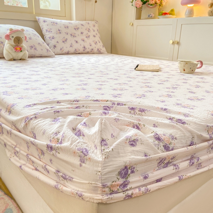 91家纺网 家纺一手货源 找家纺 玉海棠家纺 2025新款直播爆款双层纱床笠三件套 紫萱