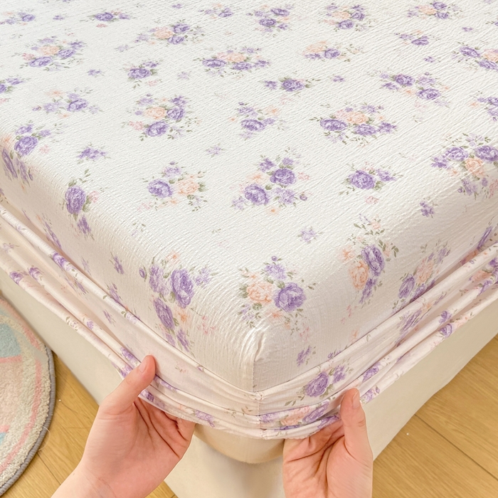 91家纺网 家纺一手货源 找家纺 玉海棠家纺 2025新款直播爆款双层纱床笠三件套 紫萱