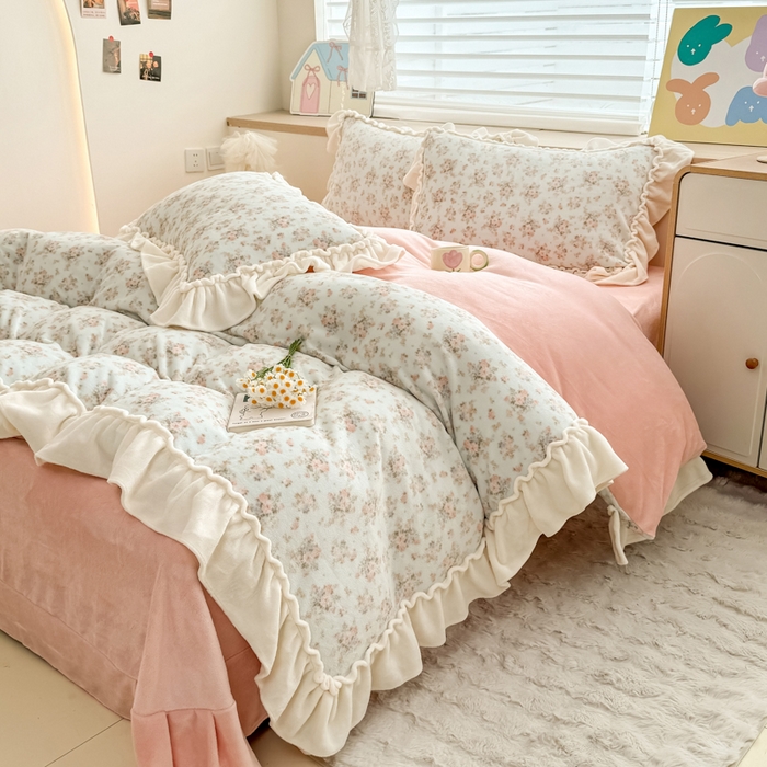 91家纺网 家纺一手货源 找家纺 （总）橘子家 2025轻奢法式花边公主风婴儿绒牛奶绒高克重四件套