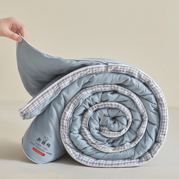 91家纺网 家纺一手货源 找家纺 逸居家纺 2025新款A类水洗棉立体边新疆棉花被子母被 新疆棉花子母被 纯净蓝