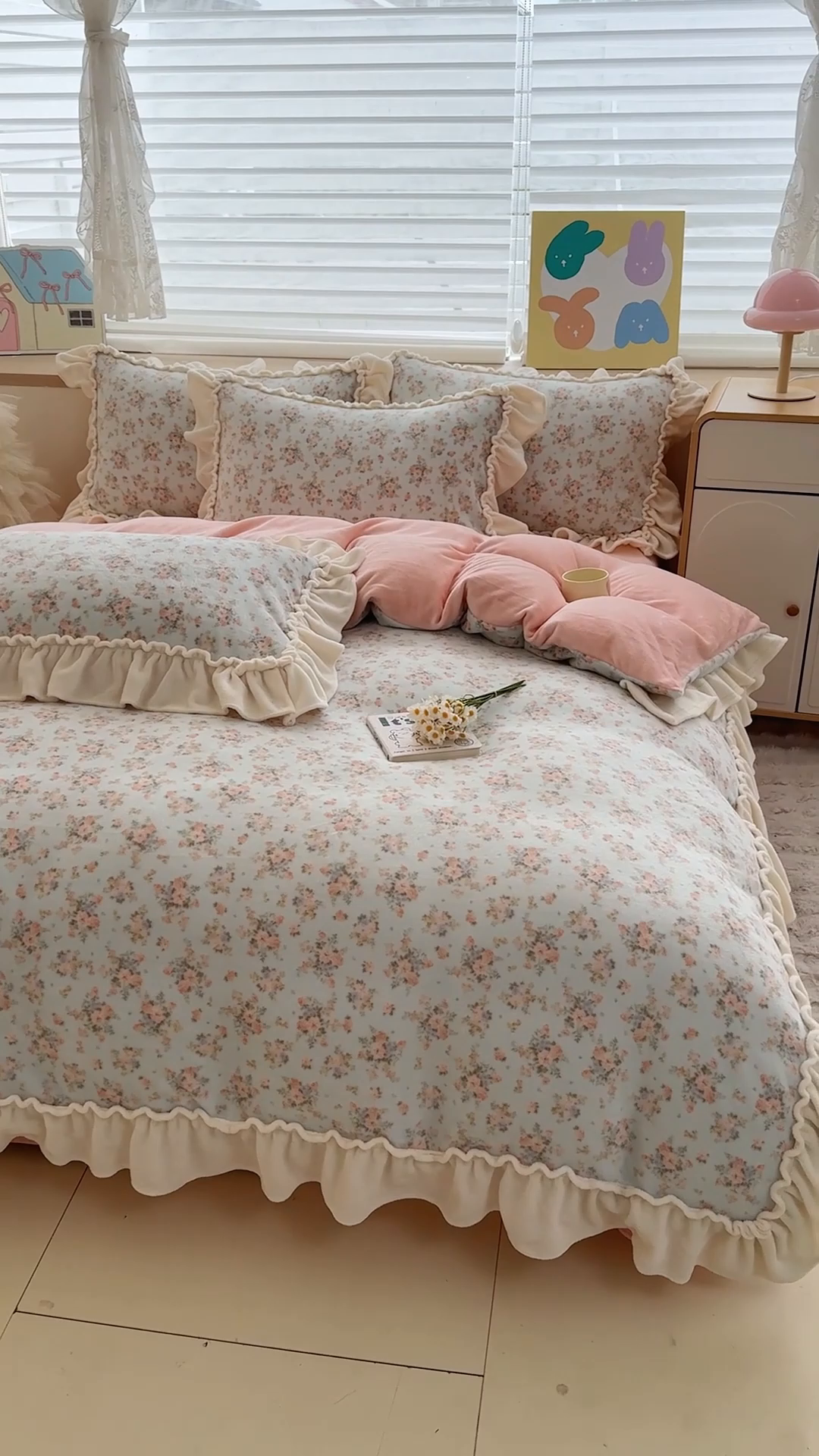 91家纺网 家纺一手货源 找家纺 （总）橘子家 2025轻奢法式花边公主风婴儿绒牛奶绒高克重四件套