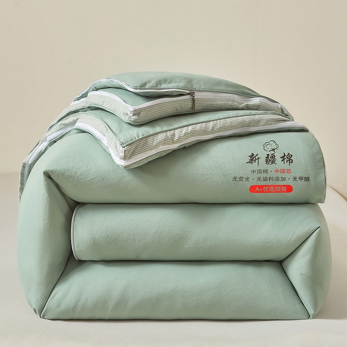 逸居家纺 2025新款A类水洗棉立体边新疆棉花被子母被 新疆棉花子母被 青雅绿
