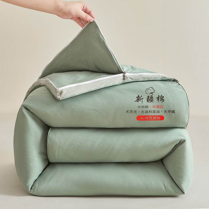91家纺网 家纺一手货源 找家纺 逸居家纺 2025新款A类水洗棉立体边新疆棉花被子母被 新疆棉花子母被 青雅绿