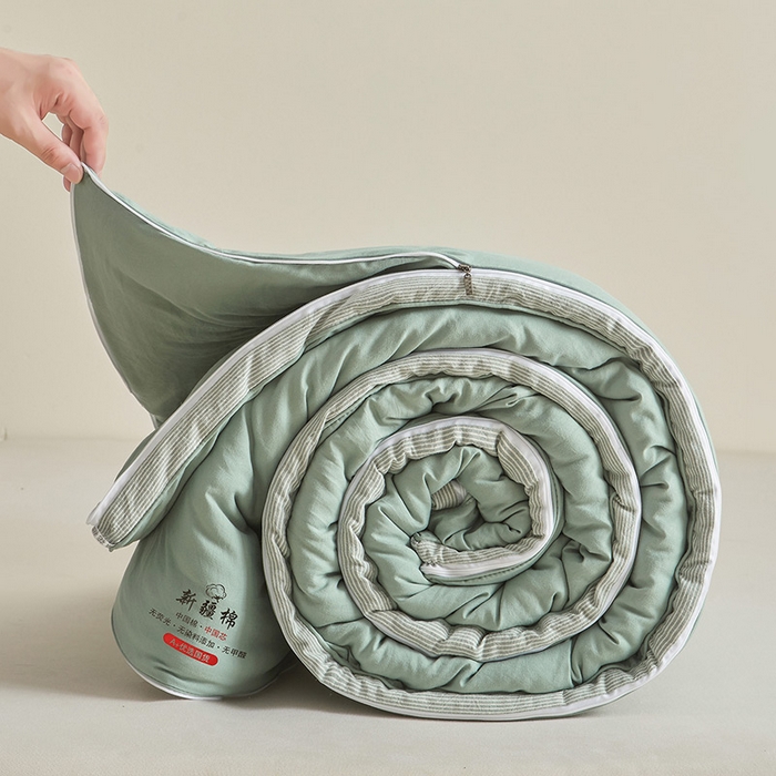 91家纺网 家纺一手货源 找家纺 逸居家纺 2025新款A类水洗棉立体边新疆棉花被子母被 新疆棉花子母被 青雅绿