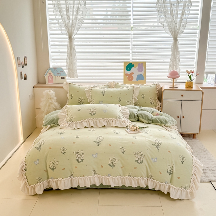 橘子家 2025轻奢法式花边公主风婴儿绒牛奶绒高克重四件套 风铃草