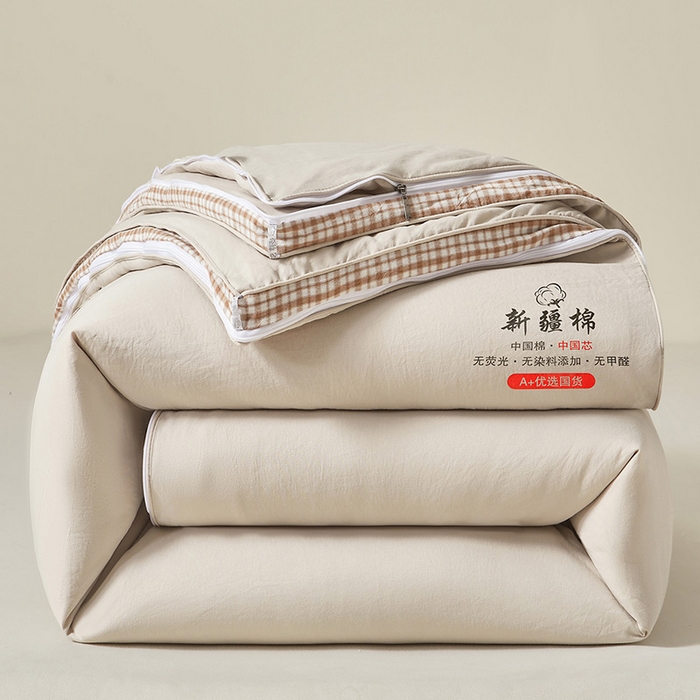 逸居家纺 2025新款A类水洗棉立体边新疆棉花被子母被 新疆棉花子母被 皓石灰