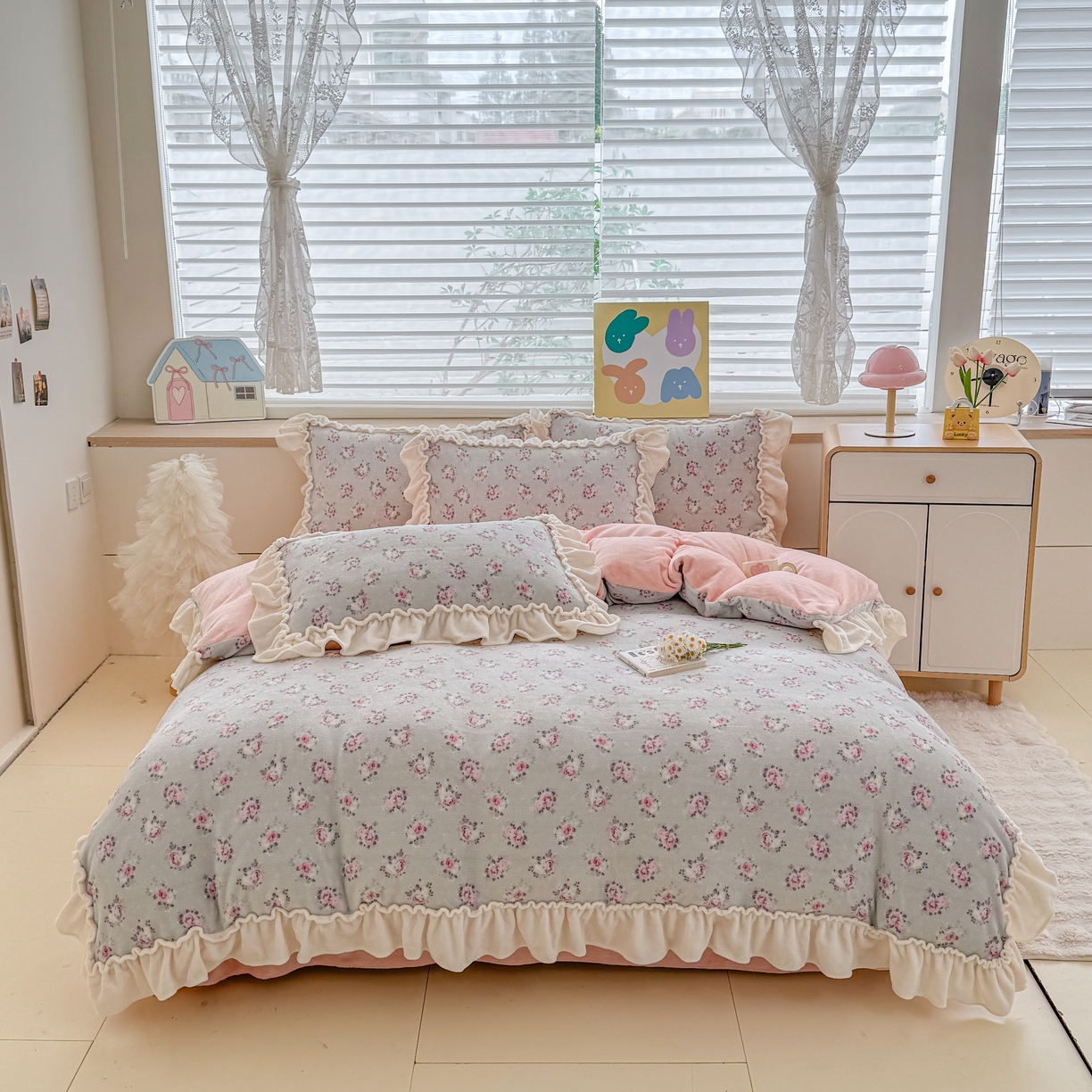 橘子家 2025轻奢法式花边公主风婴儿绒牛奶绒高克重四件套 蔓可