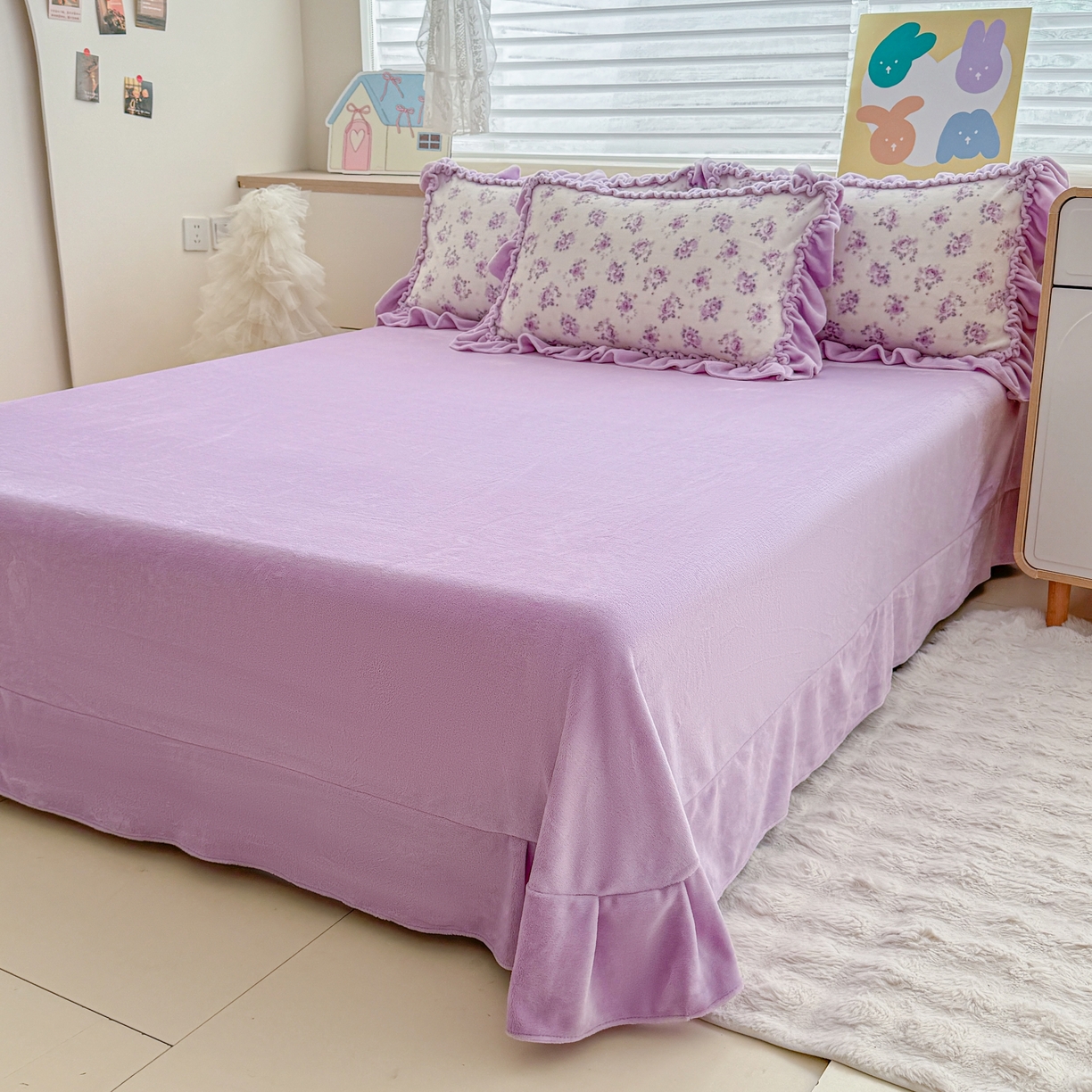 91家纺网 家纺一手货源 找家纺 橘子家 2025轻奢法式花边公主风婴儿绒牛奶绒高克重四件套 乔依