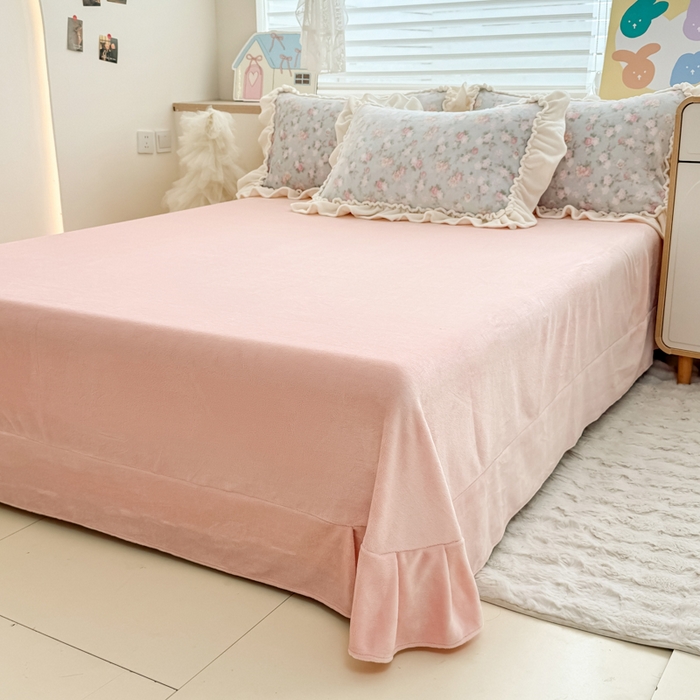 91家纺网 家纺一手货源 找家纺 橘子家 2025轻奢法式花边公主风婴儿绒牛奶绒高克重四件套 甜梦