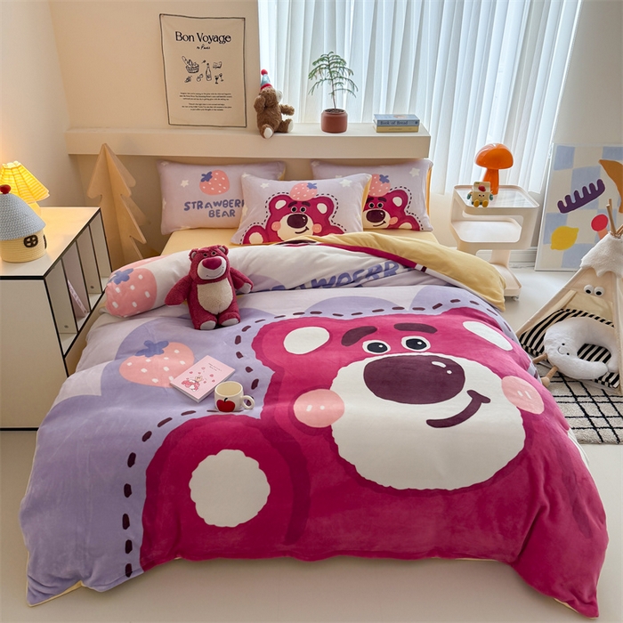 91家纺网 家纺一手货源 找家纺 （总）义博家纺 2025新款大版牛奶绒卡通印花四件套