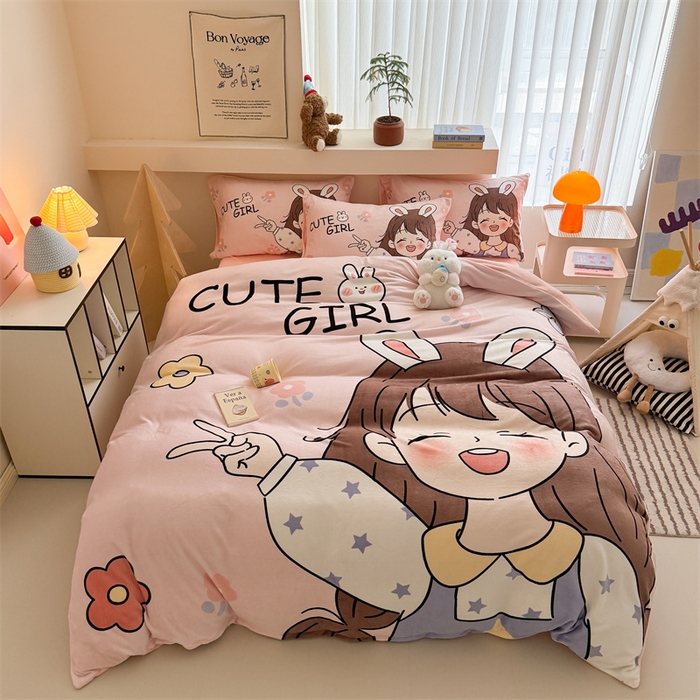 91家纺网 家纺一手货源 找家纺 （总）义博家纺 2025新款大版牛奶绒卡通印花四件套