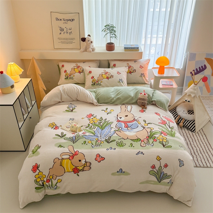 91家纺网 家纺一手货源 找家纺 （总）义博家纺 2025新款大版牛奶绒卡通印花四件套