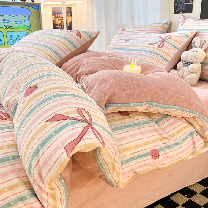 91家纺网 家纺一手货源 找家纺 HL原创 2025新款牛奶绒四件套 彩虹糖