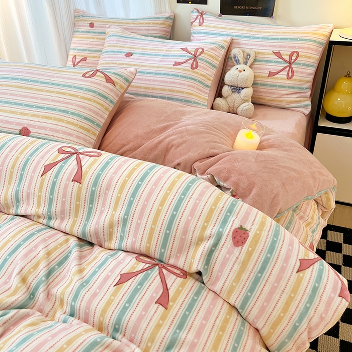 91家纺网 家纺一手货源 找家纺 HL原创 2025新款牛奶绒四件套 彩虹糖