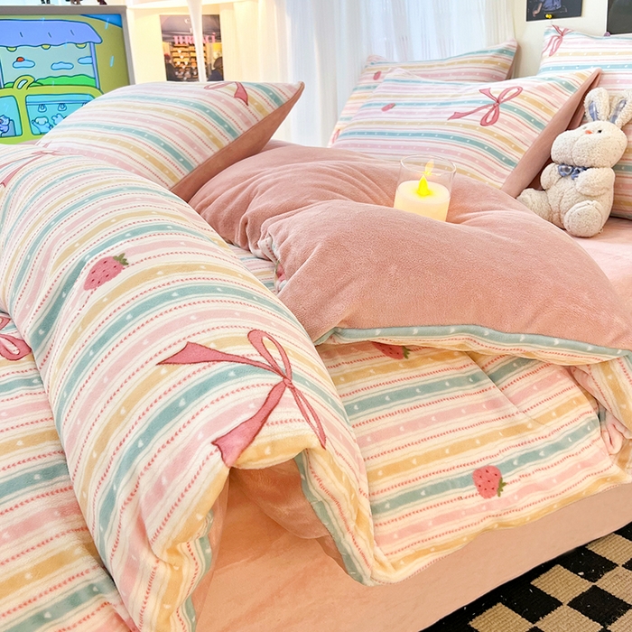 91家纺网 家纺一手货源 找家纺 HL原创 2025新款牛奶绒四件套 彩虹糖