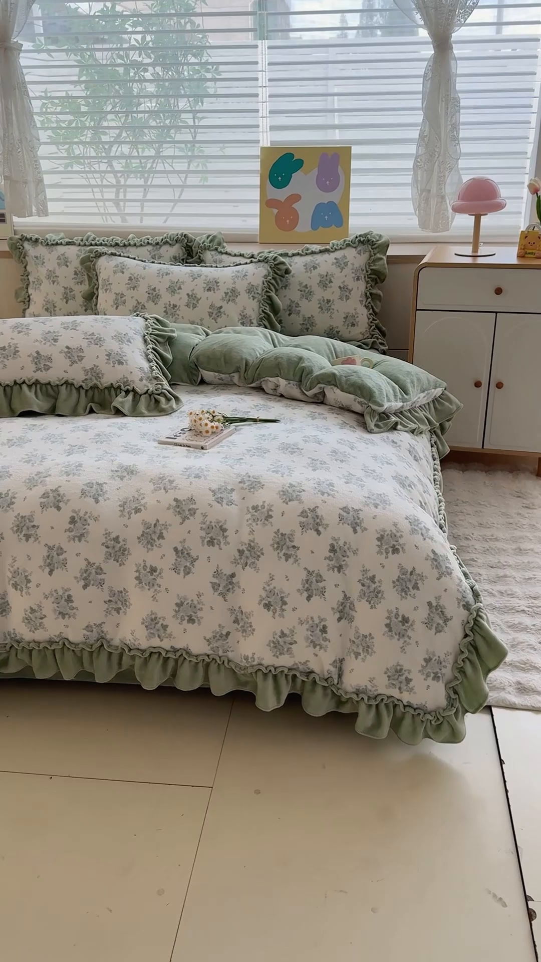 91家纺网 家纺一手货源 找家纺 橘子家 2025轻奢法式花边公主风婴儿绒牛奶绒高克重四件套 云漫