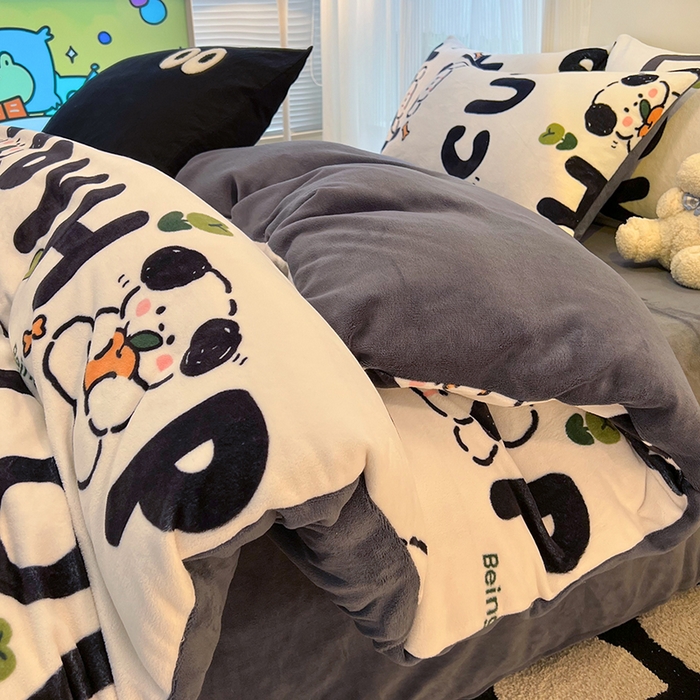 91家纺网 家纺一手货源 找家纺 HL原创 2025新款牛奶绒四件套 嗨皮狗