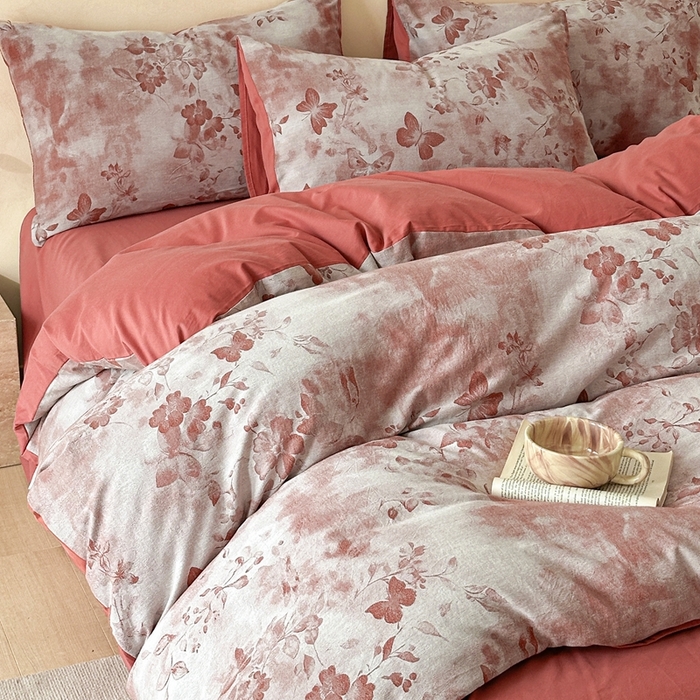 91家纺网 家纺一手货源 找家纺 言一 2025新款A类100支陶瓷轻磨毛新疆长绒棉纯棉全棉提花四件套 墨雨云间-焦糖