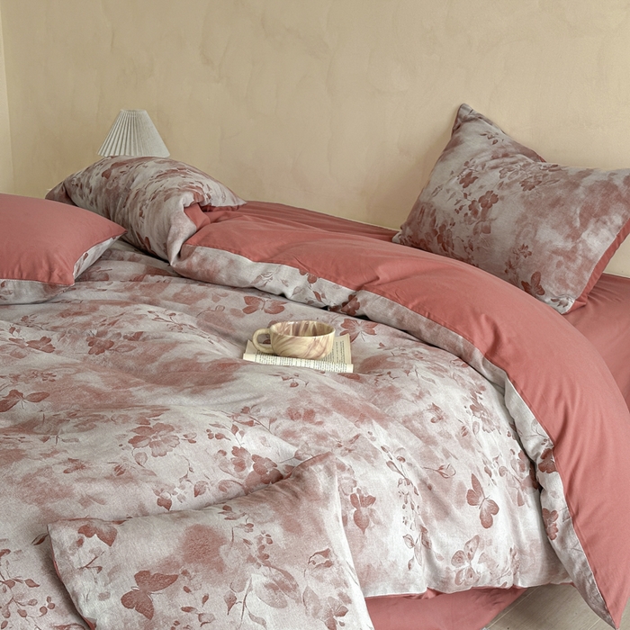 91家纺网 家纺一手货源 找家纺 言一 2025新款A类100支陶瓷轻磨毛新疆长绒棉纯棉全棉提花四件套 墨雨云间-焦糖