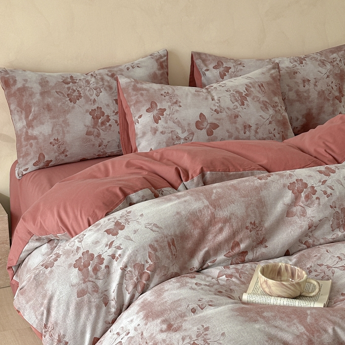 91家纺网 家纺一手货源 找家纺 言一 2025新款A类100支陶瓷轻磨毛新疆长绒棉纯棉全棉提花四件套 墨雨云间-焦糖