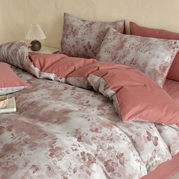 91家纺网 家纺一手货源 找家纺 言一 2025新款A类100支陶瓷轻磨毛新疆长绒棉纯棉全棉提花四件套 墨雨云间-焦糖