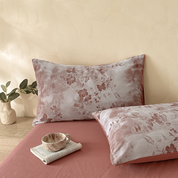 91家纺网 家纺一手货源 找家纺 言一 2025新款A类100支陶瓷轻磨毛新疆长绒棉纯棉全棉提花四件套 墨雨云间-焦糖