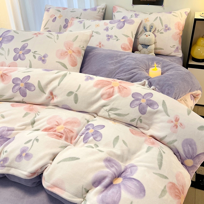 91家纺网 家纺一手货源 找家纺 HL原创 2025新款牛奶绒四件套 花满庭