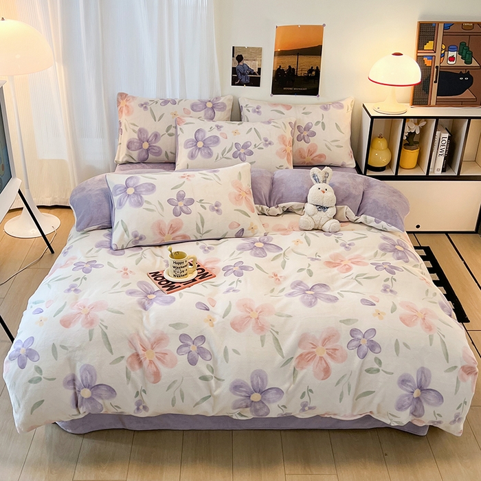 91家纺网 家纺一手货源 找家纺 HL原创 2025新款牛奶绒四件套 花满庭