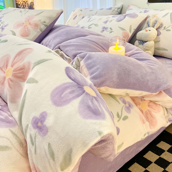 91家纺网 家纺一手货源 找家纺 HL原创 2025新款牛奶绒四件套 花满庭